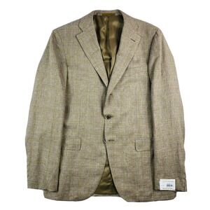 Caruso Linen Wool Silk Brown Windowpane Checked Blazer‎ Size 42R NWT